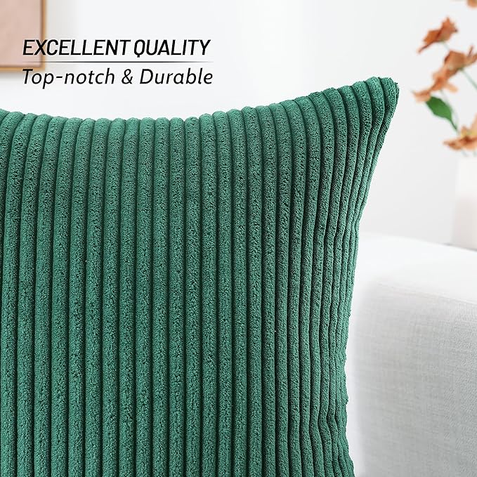 Mecatny Corduroy Decorative Throw Pillow Covers 24x24 Set of 2 for Sofa Living Room, Soft Neutral Boho Couch Pillow Covers for Home Decor, Green