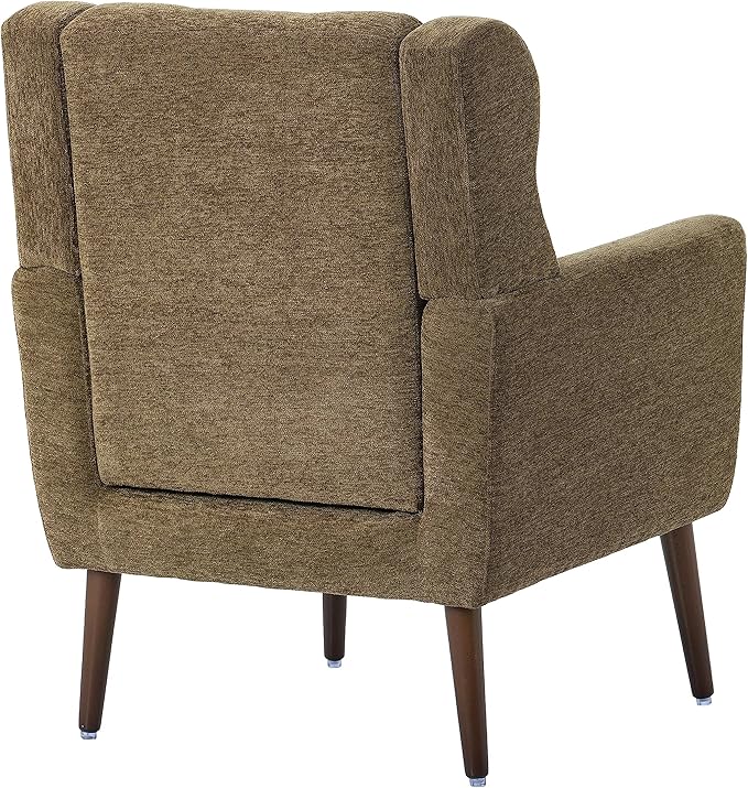 Accent Chair, Comfy Upholstered Living Room Chairs with High Tufted Backrest and Pillow, Wingback Reading Chair with Solid Wood Legs for Bedroom/Office, Chenille Fabric, Olive Green
