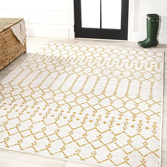 JONATHAN Y Moroccan Geometric Indoor Outdoor Area Rug 3X5 Cream/Yellow, Ourika Textured Weave for Backyard, Patio, Porch, Easy-Cleaning, High Traffic, Pet-Friendly, Non-Shedding (SMB108J-3)