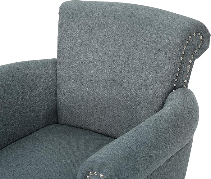 Christopher Knight Home Brice Vintage Scroll Arm Studded Fabric Club Chair, Steel Blue / Dark Brown