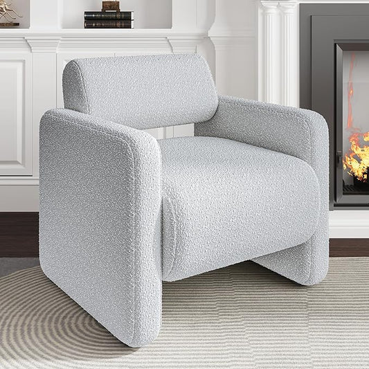 Accent Chair, Modern Armchair, Lamb Fabric Upholstered Comfortable Single Sofa with Backrest for Living Room, Bedroom, Reception Room, Waiting Room, Office (Grey)