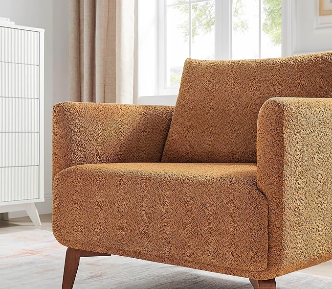 Oversized Accent Chair Modern Boucle Armchair for Living Room Sets of 2 - 37" Wide & Cozy Reading Accent Chair with Solid Wood Legs, Curry Upholstered Lounge Chair for Bedroom & Office (Easy Assembly)