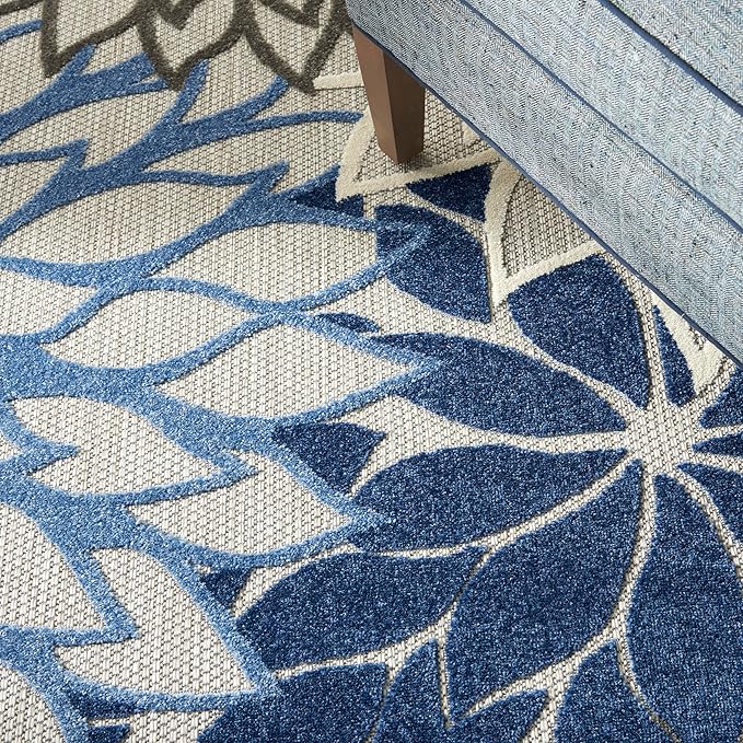 Nourison Aloha Indoor/Outdoor Blue/Multicolor 10' x 14' Area Rug, Tropical, Botanical, Easy Cleaning, Non Shedding, Bed Room, Living Room, Dining Room, Deck, Backyard, Patio (10x14)