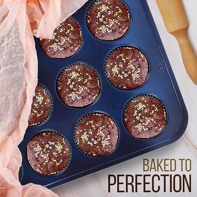 Non-Stick Kitchen Oven Baking Pans - Carbon Steel with Non-stick Blue Diamond Coating Inside & Outside, Commercial Grade Restaurant Quality Metal Bakeware, Dishwasher Safe - NutriChef NCBK6TRB