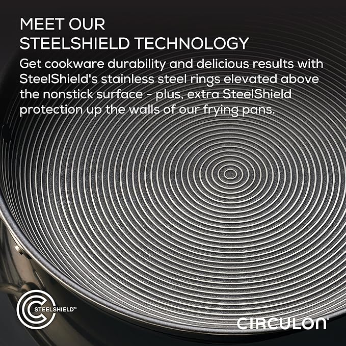 Circulon Clad Stainless Steel Induction Frying Pan and Wok Set with Hybrid SteelShield and Nonstick Technology, 4 Piece - Stainless Steel