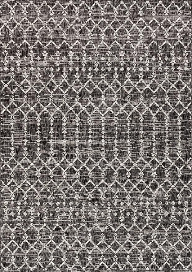JONATHAN Y Moroccan Geometric Indoor Outdoor Area Rug 4X6 Black/Gray, Ourika Textured Weave for Backyard, Patio, Porch, Easy-Cleaning, High Traffic, Pet-Friendly, Non-Shedding (SMB108F-4)