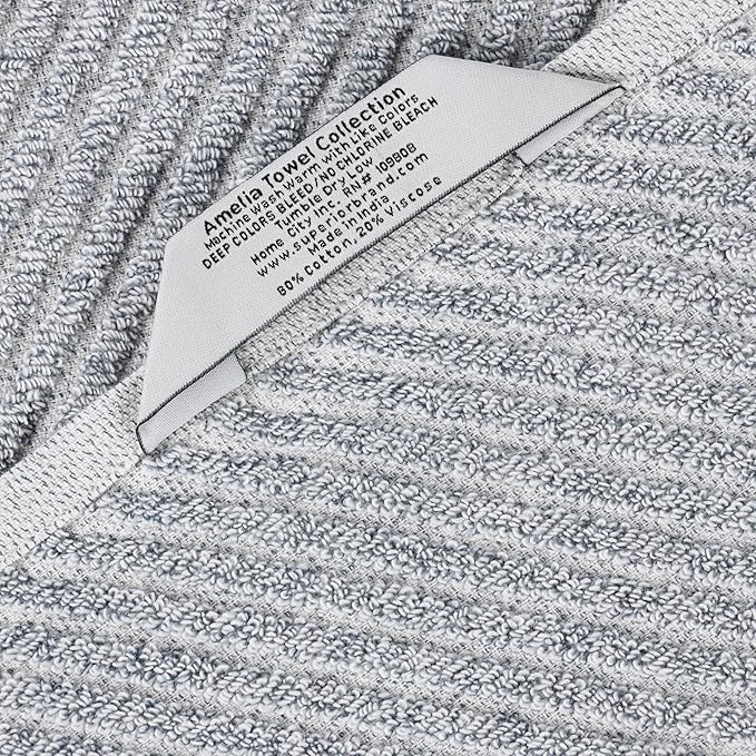 Superior Amelia Viscose Cotton Blend Medium Weight Bath Sheets, for Bathroom, Shower, Spa, Plush, Quick Dry, Ultra-Soft Towels, Essentials, Ribbed Design, Oversized Towels, Set of 2, Denim Blue