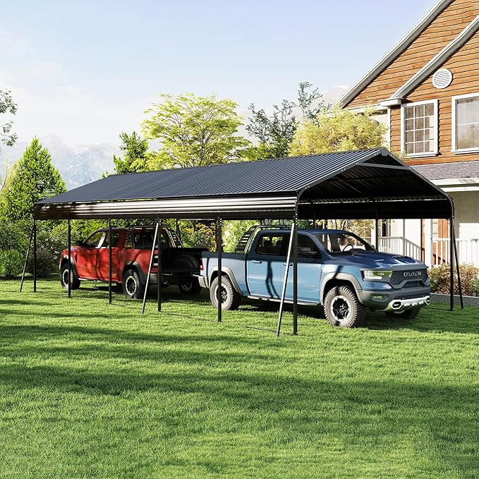 13 x 26.5 FT Carport, 0.25mm Thick, with Protective Film to Prevent Scratching, 2 Pairs of Adhesive Gloves, 3 Hooks, 12 Expansion Screws, 6 Fixed Iron Pieces