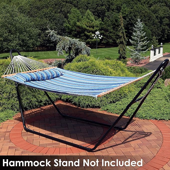 Sunnydaze Quilted Outdoor Hammock with Spreader Bars - Heavy-Duty 450-Pound Capacity Double Hammock for Outside - Breakwater Stripe
