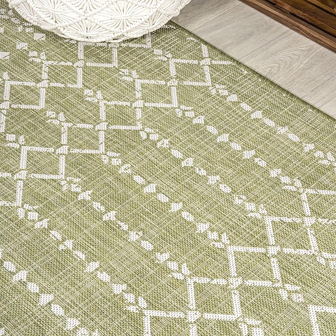 JONATHAN Y SMB108N-210 Ourika Moroccan Geometric Textured Weave Indoor Outdoor Runner Rug,Coastal,Traditional,Transitional Easy Clean,Bedroom,Kitchen,Backyard,Patio,Non-Shed, Light Green/Cream, 2 X 10