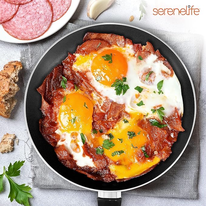 15-Piece Nonstick Kitchen Cookware Set - PTFE/PFOA/PFOS Free Heat Resistant Lacquer Kitchen Ware Pots Pan Set w/Bakelite Handles, Saucepan, Frying Pans, See-through Lid - SereneLife SLCW15GLD (Gold)