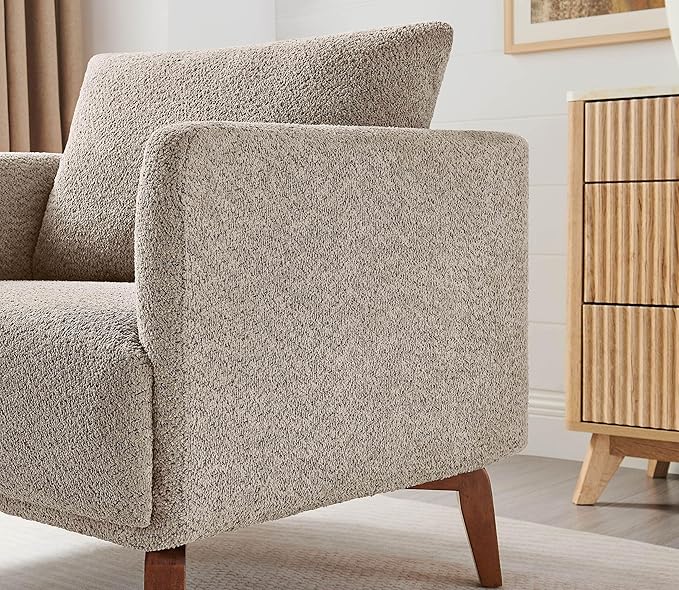 Oversized Accent Chair Modern Boucle Armchair for Living Room- 37" Wide Accent Chair with Solid Wood Legs, Camel Upholstered Lounge Chair for Bedroom & Office, Cozy Reading Chair (Easy Assembly)