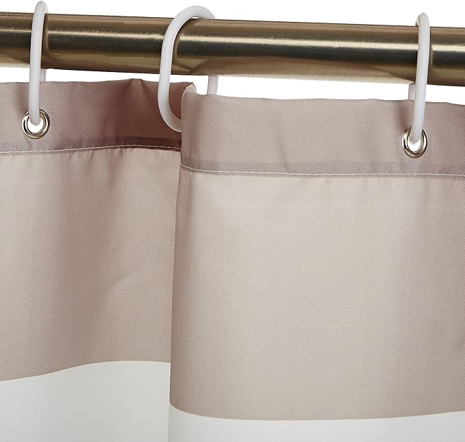 Amazon Basics Bathroom Shower Curtain, Water Resistant Fabric with Grommets & Hooks, Machine Washable, 72"x72", Light Brown, Beige