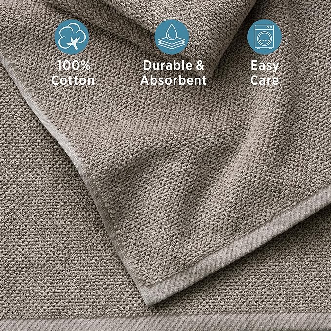 Welhome Franklin 100% Cotton Popcorn Textured Towel Set - 6 Piece 600 GSM, Soft & Plush, 2 Bath Towels, 2 Hand Towels, 2 Washcloths, Taupe