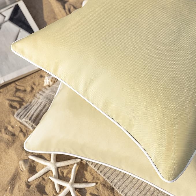 Phantoscope Pack of 2 Outdoor Waterproof Solid Throw Decorative Pillow Cover Decorative Square Outdoor Pillows Cushion Case Patio Pillows for Couch Tent Sunbrella (20''x20'', Beige)