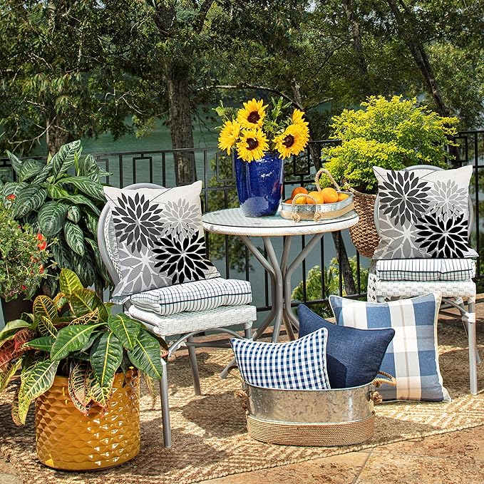 DFXSZ Outdoor Throw Pillow Covers 18x18 Inch Set of 2 Waterproof Spring Summer Geometric Elegant Black Grey Outdoor Pillow Covers for Patio Funiture Garden Couch 158X18