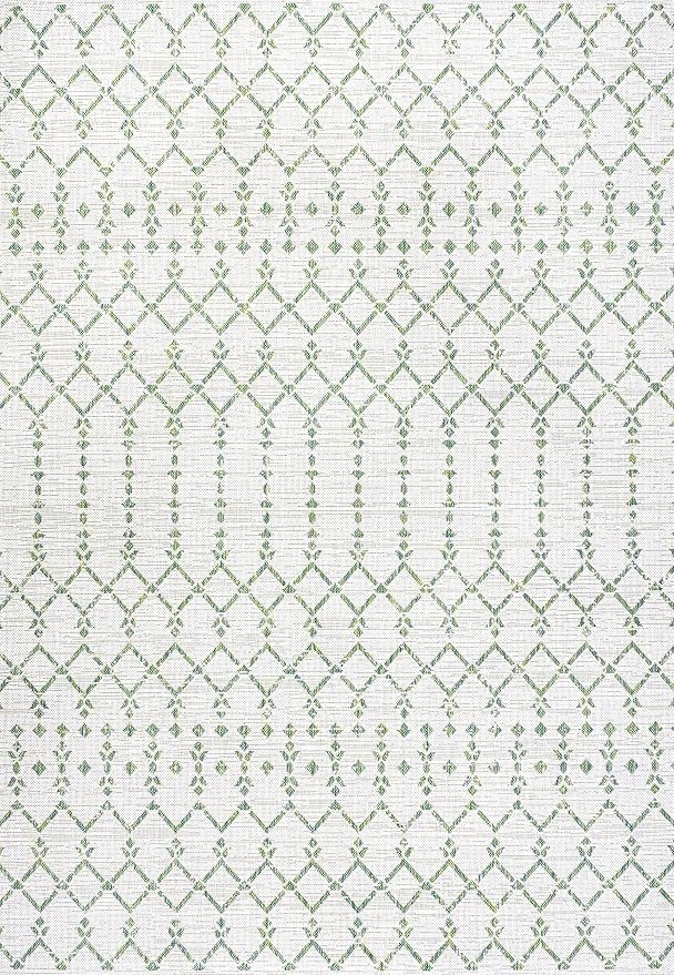 JONATHAN Y Moroccan Geometric Indoor Outdoor Area Rug 5X8 Green/Ivory, Ourika Textured Weave for Backyard, Patio, Porch, Easy-Cleaning, High Traffic, Pet-Friendly, Non-Shedding (SMB108R-5)