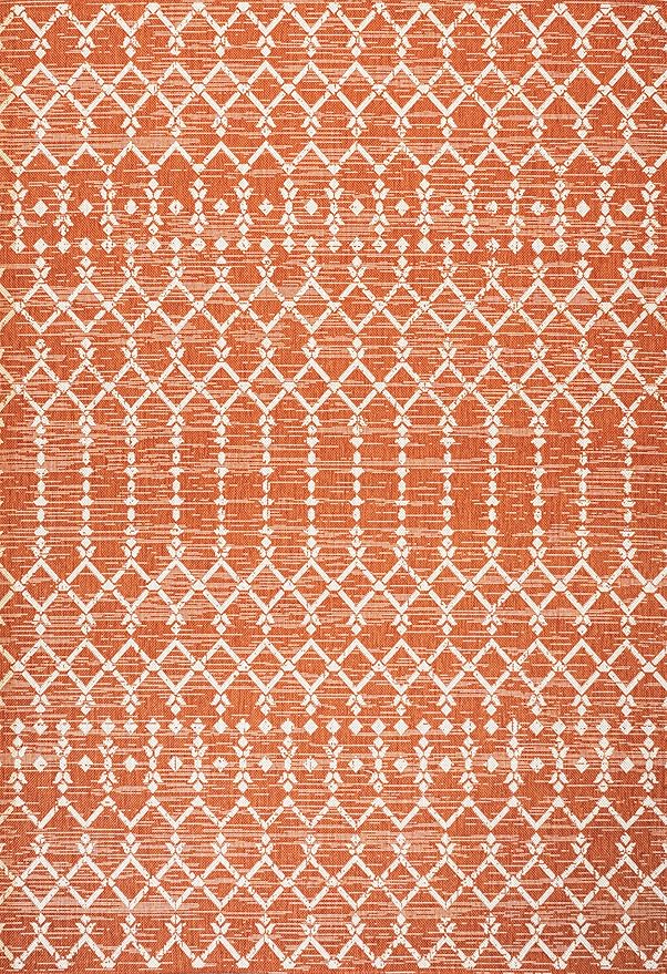 JONATHAN Y Moroccan Geometric Indoor Outdoor Area Rug 8X10 Orange/Cream, Ourika Textured Weave for Backyard, Patio, Porch, Easy-Cleaning, High Traffic, Pet-Friendly, Non-Shedding (SMB108P-8)