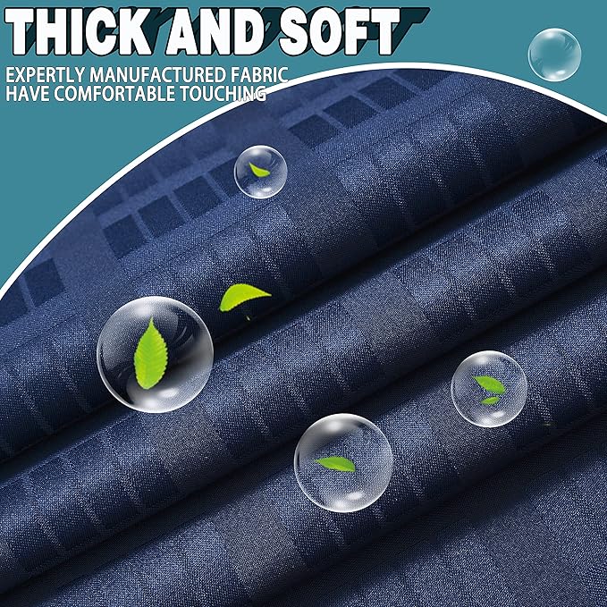 Conbo Mio Stall No Hook Shower Curtain with Snap in Liner Set, Hotel Luxury Navy Blue Shower Curtains for Bathroom with See Through Top Window, Waterproof, Washable 36W x 74H