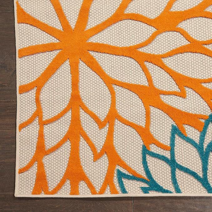 Nourison Aloha Indoor/Outdoor Green 6' x 9' Area Rug, Easy Cleaning, Non Shedding, Bed Room, Living Room, Dining Room, Deck, Backyard, Patio (6x9)