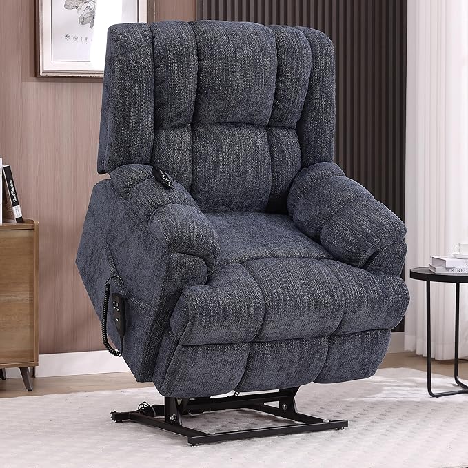 Luxlen Power Lift Recliner Chair for Elderly, Heat Massage Recliners, Dual Motor Oversized Lift Chair, Medium-Firm Electric Lift Recliners with Remote - Dark Blue