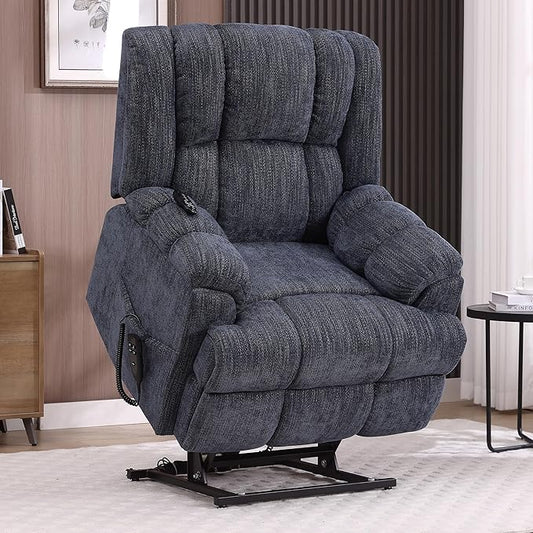 Luxlen Power Lift Recliner Chair for Elderly, Heat Massage Recliners, Dual Motor Oversized Lift Chair, Medium-Firm Electric Lift Recliners with Remote - Dark Blue