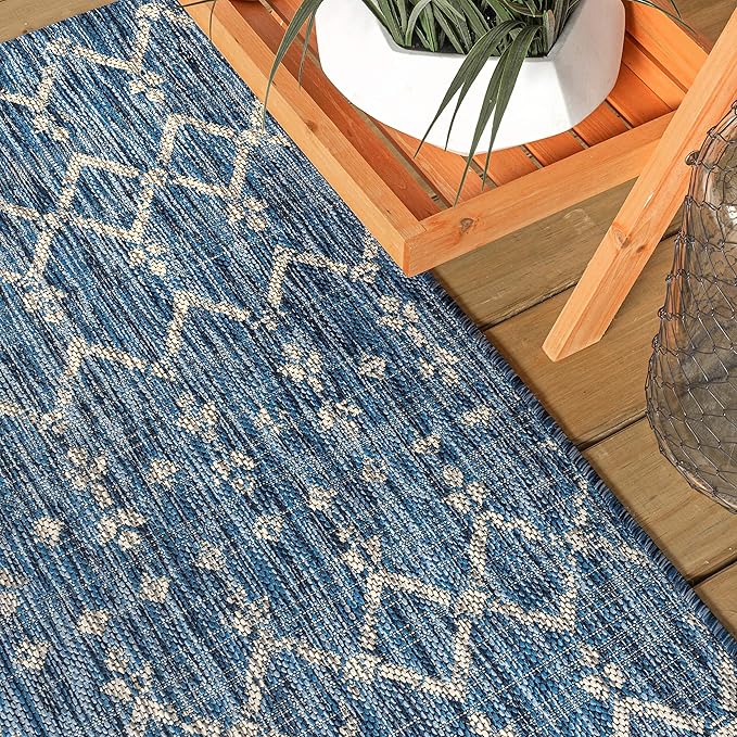 JONATHAN Y Moroccan Geometric Indoor Outdoor Area Rug 3X5 Navy/Light Gray, Ourika Textured Weave for Backyard, Patio, Porch, Easy-Cleaning, High Traffic, Pet-Friendly, Non-Shedding (SMB108B-3)