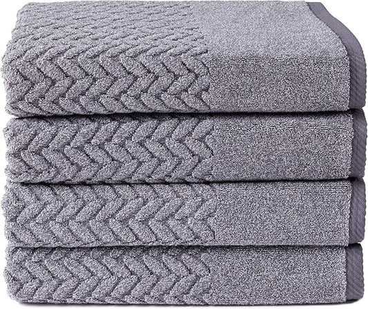 Texere 100% Organic Cotton Jacquard 650 GSM Premium Bath Towel Sets - Extra Absorbent Quick Dry Towel Wrap (Cable, Granite, 4 Bath Towels)