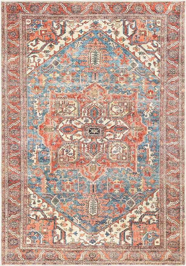 Keen Home Design 6x9 Rug - Machine Washable Area Rug with Non-Slip Backing, Ideal for Living Room, Dining Room, Bedroom - Vintage, Easy Clean, Durable, Low Pile Rug - (6' x 9')