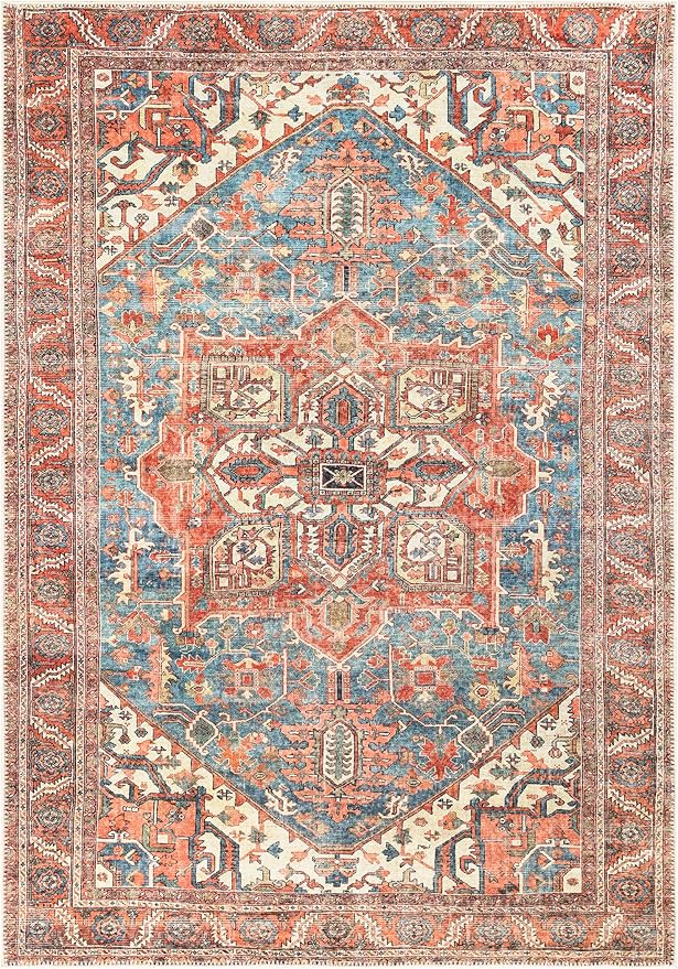 Keen Home Design 5x7 Rug - Machine Washable Area Rug with Non-Slip Backing, Ideal for Living Room, Dining Room, Bedroom - Vintage, Easy Clean, Durable, Low Pile Rug - (5' x 7')