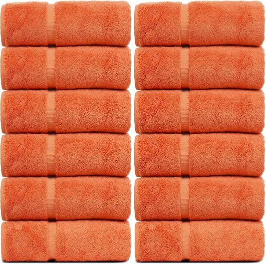 Luxury Hotel & Spa Collection, 100% Turkish Cotton 700 GSM Cloth, for Body wash, Makeup Remover & Facial Cleaning, Baby, face, Dobby Border Soft washcloths Towel Set 13" X 13", Coral, Set of 12