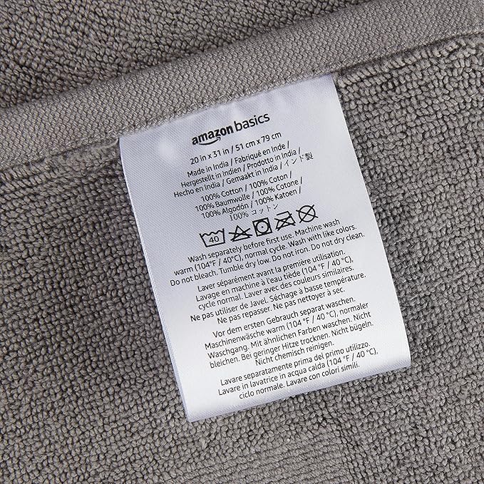 Amazon Basics Banded Bathroom Bath Rug Mat, Powder Gray, 31 inches L x 20 inches W