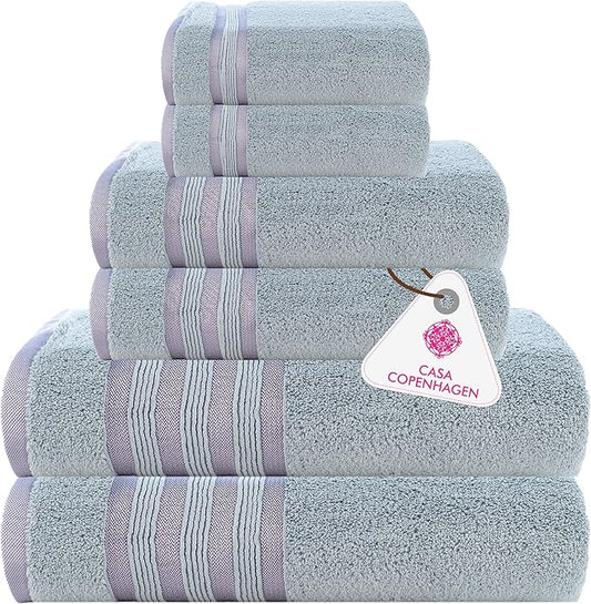 CASA COPENHAGEN Zero Twist, 6 Pieces Set 100% Cotton 0" Twist Towel Set- Grey Violet, 600 GSM, 2 Bath, 2 Hand, 2 Washcloths Made from Egyptian Cotton, Ultra Soft Luxury Towels for Bathroom.