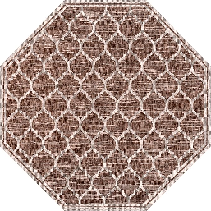 Eyely BMS109B-8TGN Trebol Moroccan Trellis Textured Weave Espresso/Taupe 8' Octagon Indoor/Outdoor Area Rug, Espresso/Taupe, 8' Octagon, Indoor/Outdoor, Area Rug