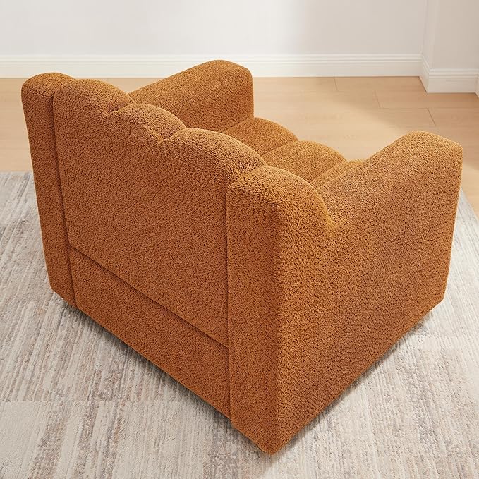 Oversized Accent Chair, Modern Living Room Chairs, Comfy Boucle Fabric Upholstered Armchair for Bedroom, Office, Waiting Room (Curry)