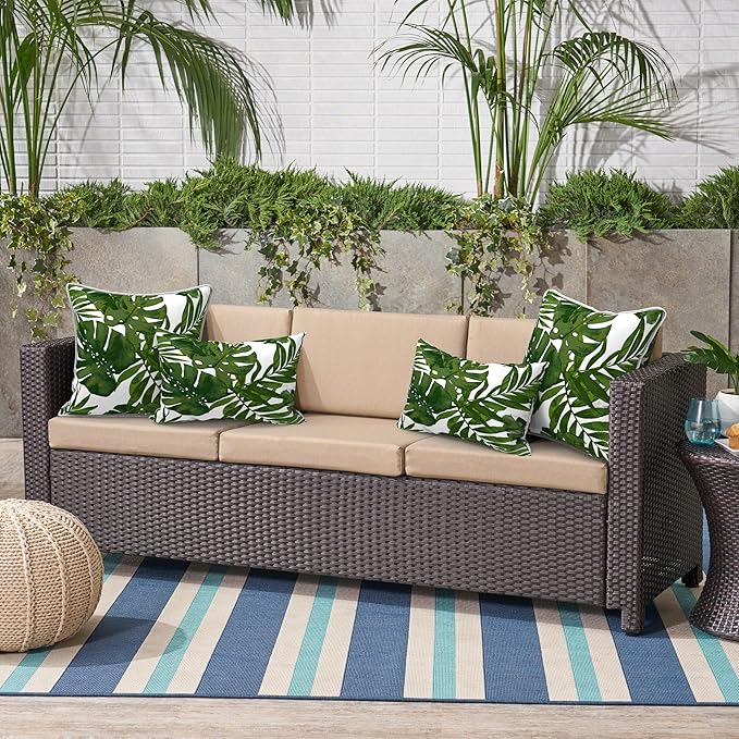 Outdoor Throw Pillows Inners, Fade Resistant Patio Furniture Square Pillows with Piping Set of 2, 18x18 Inch, Palm Green