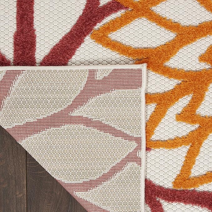 Nourison Aloha Indoor/Outdoor Red Multi Colored 3'6" x 5'6" Area Rug, Tropical, Botanical, Easy Cleaning, Non Shedding, Bed Room, Living Room, Dining Room, Deck, Backyard, Patio (3x5)