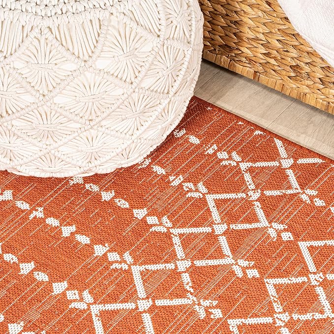 JONATHAN Y SMB108P-210 Ourika Moroccan Geometric Textured Weave Indoor Outdoor Runner Rug, Bohemian, Rustic, Scandinavian Easy Clean,Bedroom,Kitchen,Backyard,Patio,Non Shedding, Orange/Cream, 2 X 10