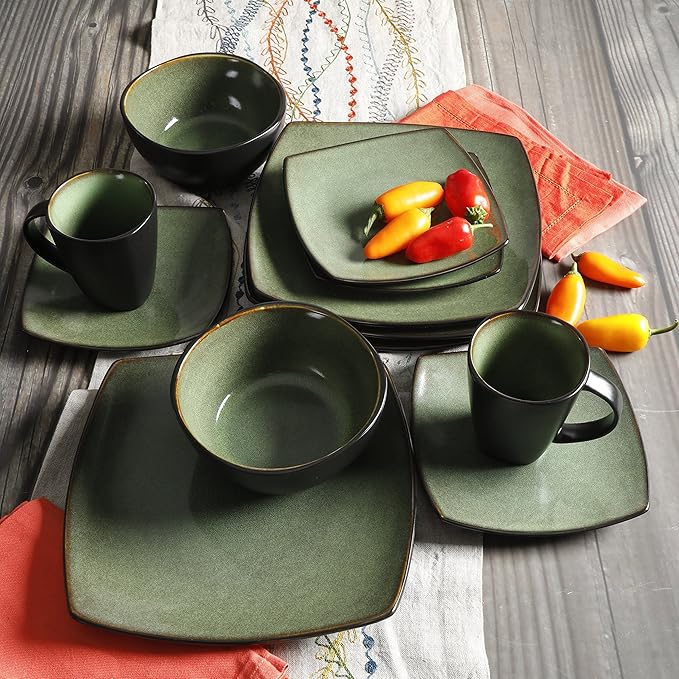 Gibson Elite Soho Lounge 16 Piece Dinnerware Set, Green
