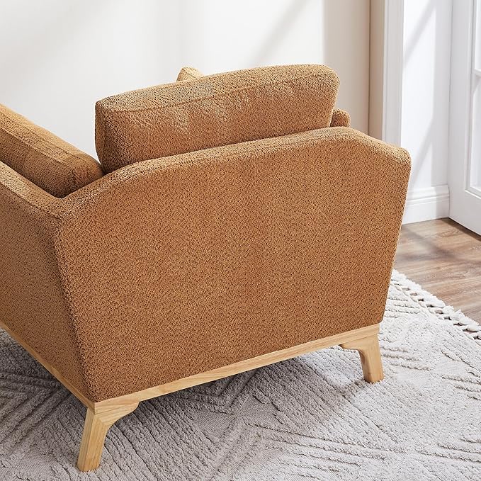 Large-Sized Accent Chair, Thick Cushion Bedroom Reading Chair, Comfortable Living Room Single Sofa， Boucle Curry