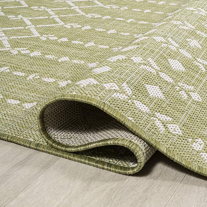 JONATHAN Y Moroccan Geometric Indoor Outdoor Area Rug 8X10 Light Green/Cream, Ourika Textured Weave for Backyard, Patio, Porch, Easy-Cleaning, High Traffic, Pet-Friendly, Non-Shedding (SMB108N-8)