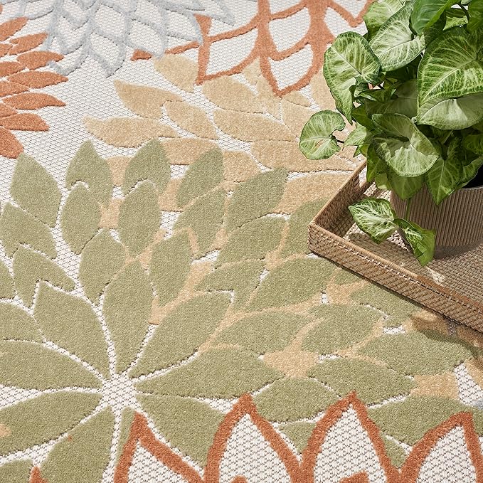 Nourison Home Aloha 63x63 Outdoor Polypropylene Fabric Rug in Ivory/Multi-Color