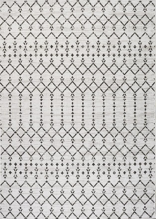 JONATHAN Y Moroccan Geometric Indoor Outdoor Area Rug 9X12 Cream/Black, Ourika Textured Weave for Backyard, Patio, Porch, Easy-Cleaning, High Traffic, Pet-Friendly, Non-Shedding (SMB108I-9)