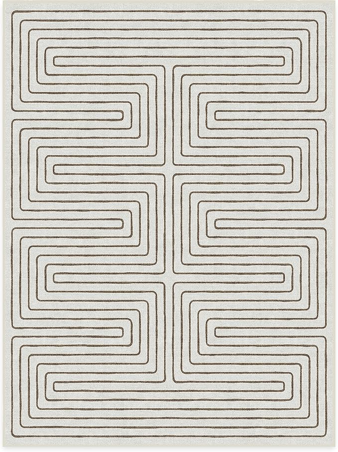 RUGGABLE x Jonathan Adler Machine Washable Modern Area Rug – Labyrinth Camel/Ivory 9x12, Stain-Resistant, Non-Slip – Large Rugs for Living Room, Bedroom, Hallway, Entryway & Office–with Cushioned Pad
