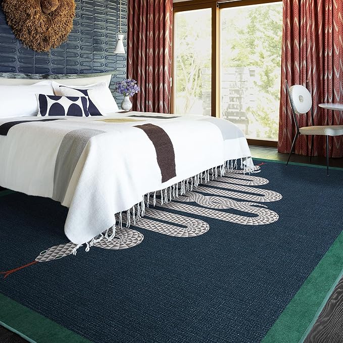 RUGGABLE x Jonathan Adler Machine Washable Modern Area Rug – Venom Sapphire 9x12, Stain-Resistant, Non-Slip – Large Rugs for Living Room, Bedroom, Hallway, Entryway & Office–with Standard Pad