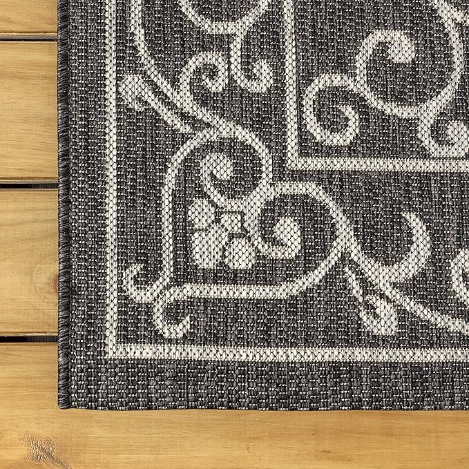 JONATHAN Y SMB106G-5SQ Charleston Vintage Filigree Textured Weave Black/Gray 5' Square Indoor/Outdoor Area Rug, Pet Friendly, Non-Shedding, Stain Resistant, Easy-Cleaning for Backyard, Patio, Porch