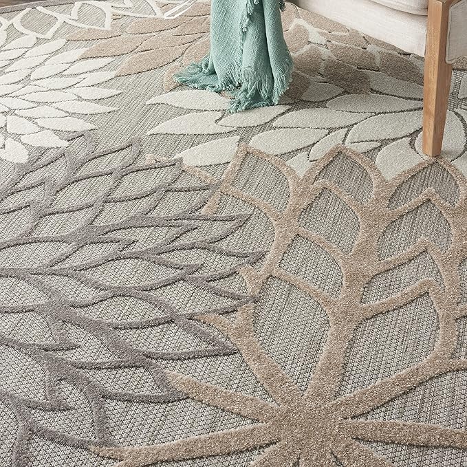 Nourison Aloha Indoor/Outdoor Area Rug 7’10”, Natural, Round Tropical Botanical Easy -Cleaning Non Shedding Bed Room Living Room Dining Room Deck Backyard Patio