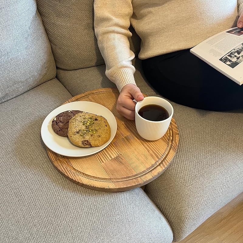 Sofa Tray – Wooden Foldable Sofa Tray Table For Seat Cushion, Perfect for Coffee & Remote Control, Solid Wood Sofa Tray Table, Solid Spruce Couch Table (Cape Town, Medium 14")