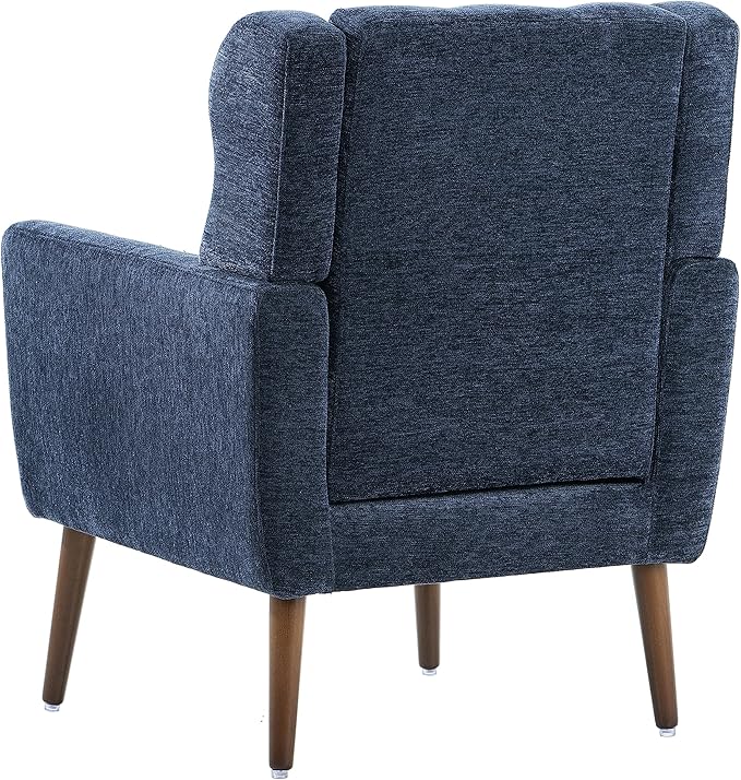 Accent Chair, Comfy Upholstered Living Room Chairs with High Tufted Backrest and Pillow, Wingback Reading Chair with Solid Wood Legs for Bedroom/Office, Chenille Fabric, Dark Blue