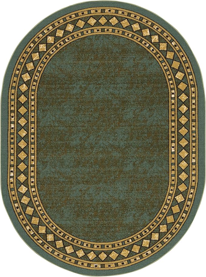 Antep Rugs Alfombras Modern Bordered 5x7 Non-Skid (Non-Slip) Low Profile Pile Rubber Backing Indoor Area Rugs (Green, 5' x 7' Oval)